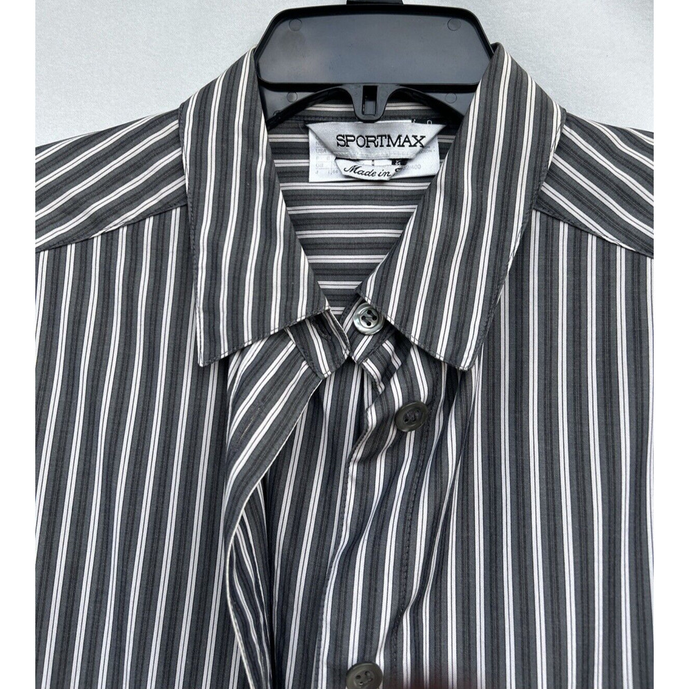 Sportmax Shirt Womens Sz US 10 / IT 40 Button Up Stripe Gray French Cuff Italy